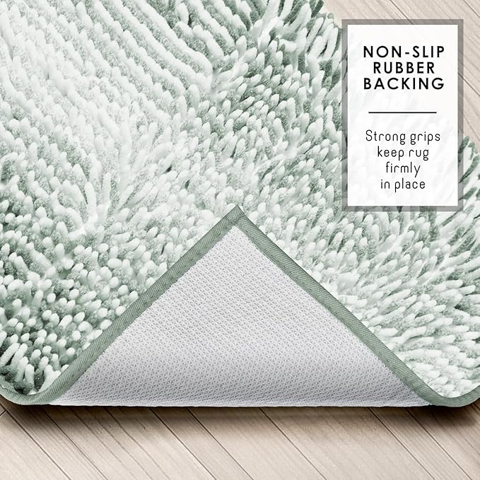 Hearth & Harbor Bathroom Rugs, Chenille Bath Mat - Machine Washable Bath Mats for Bathroom Non-Slip Backing Rubber, Quick Dry Bathroom Mat, 20 x 32 - Ombre Green