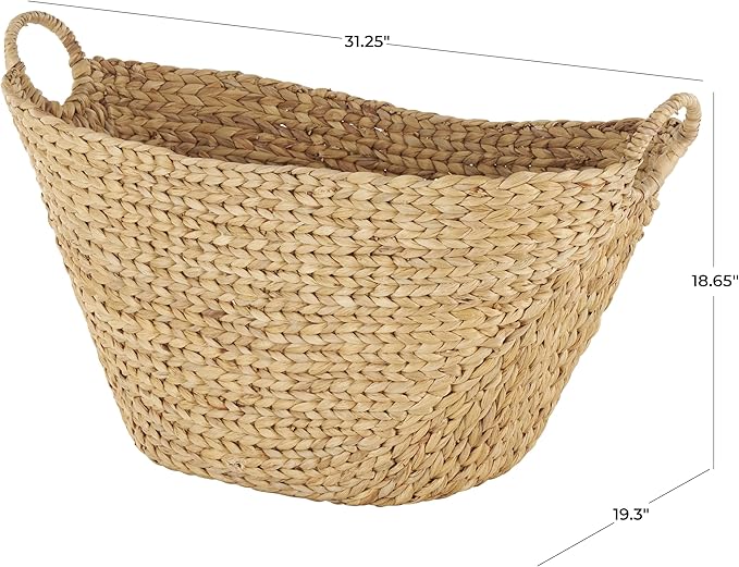 Deco 79 Seagrass Handmade Decorative and Functional Storage Basket Woven Basket Organizer with Ring Handles, Basket for Storage 31" x 19" x 19", Brown