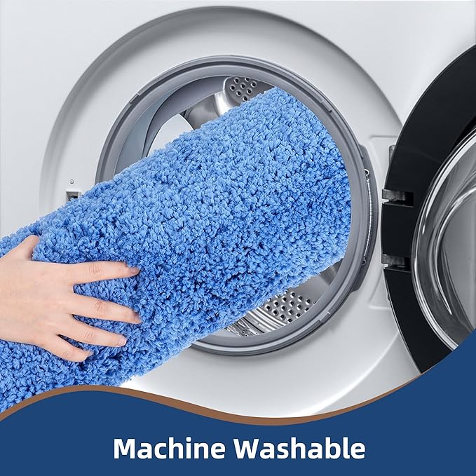 3 Pieces Luxury Bathroom Rug Set with U-Shaped Toilet Rug, Non-Slip Rubber Bottom, Thick Microfiber Fluffy Plush, Water Absorption, Quick Dry, Ultra Soft, Bath Mats for Bathroom, Tub(Sky Blue)