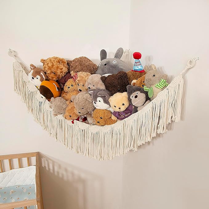 Stuffed Animal Net Hanging Organizer Children's Room Stuffed Animal Toy Hammock for Teddy Net Corner Toy Net for Bedroom Decor