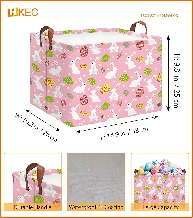 Rectangle Storage Basket,Gift Basket Empty with Handles,Cute Organizer, Room Decor(Pink Easter)