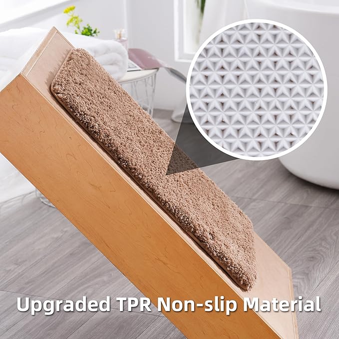 3 Pieces Luxury Bathroom Rug Set with U-Shaped Toilet Rug, Non-Slip Rubber Bottom, Thick Microfiber Fluffy Plush, Water absorption, Quick Dry, Ultra Soft, Bath Mats for Bathroom, Tub(Champagne)