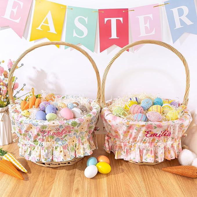 MT WORLD Kids Easter Basket Liner Only Personalized Flower Easter Basket Liner with Embroidered Name Custom Easter Gift for Toddler Girls Baby First Easter Gifts