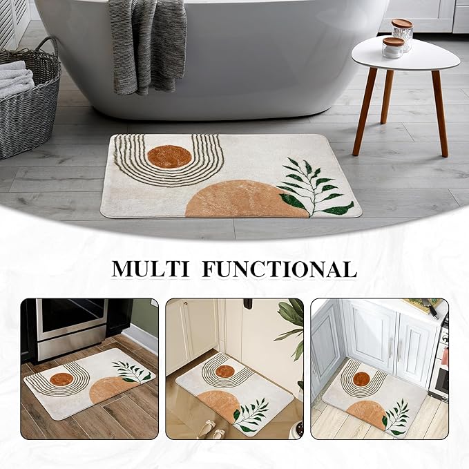 20"X30" Boho Bath Rugs for Bathroom Decor Non-Slip Bath Mat Absorbent Plush Microfiber Soft Carpet Machine Washable Bath Mat for Bathrooms,Showers,Laundry Rooms,White and Green