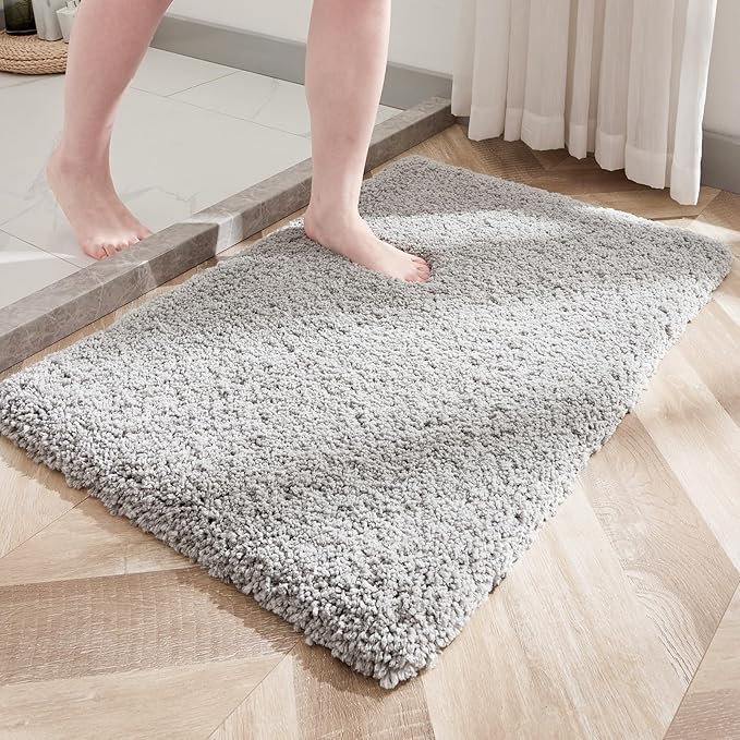 Gray Bathroom Rug 24x36 Non Slip Fluffy Bath Mat for Bathroom Floor Washable Plush Luxury Bath Rug for Tub Soft Shaggy Absorbent Shower Sink Mat