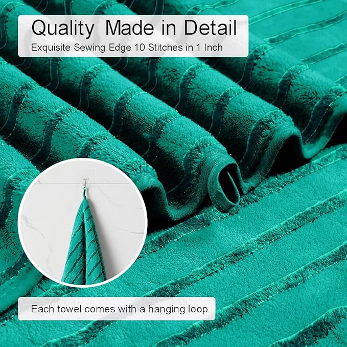 4 Pcs Blue Green Cabana Stripe Large Bath Towels 35"x70" Oversized Bath Sheet Soft Breathable Jumbo Bathroom Towels Highly Absorbent Shower Towel Quick Dry Beach Chair Towel Spa Gym Hotel Towel Set