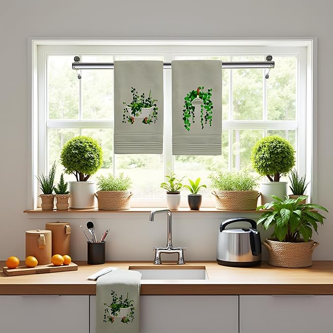 2pcs Eucalyptus Hand Towels for Bathroom Decorative Towels Set 100% Cotton Green Leaves Embroidered Botanical Spring Summer Floral Bath Towels Dish Kitchen Towels Kitchen Bathroom Decor Gift