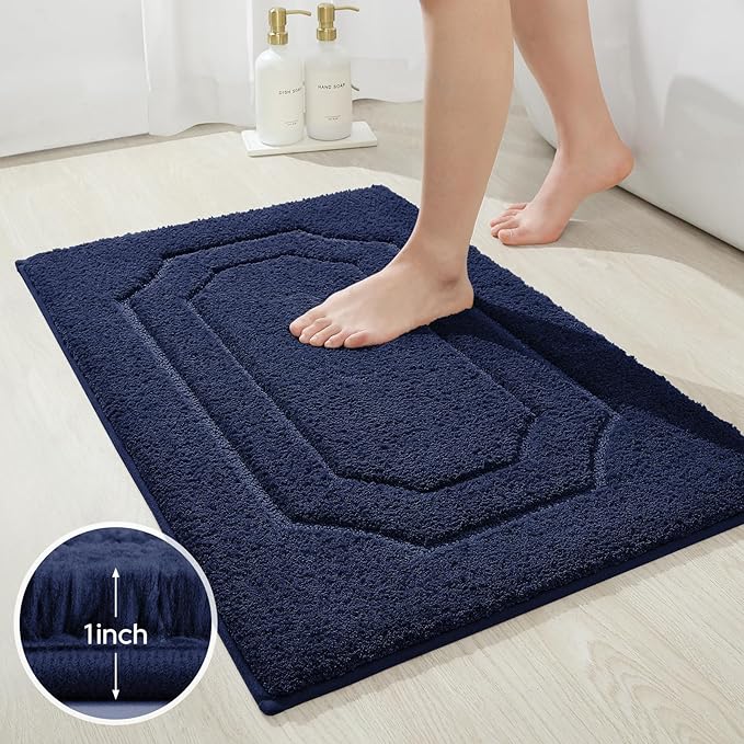 HOMEIDEAS Navy Blue Bathroom Rugs, Extra Soft and Absorbent Microfiber Plush Bath Mat with Non Slip Backing(Navy Blue)