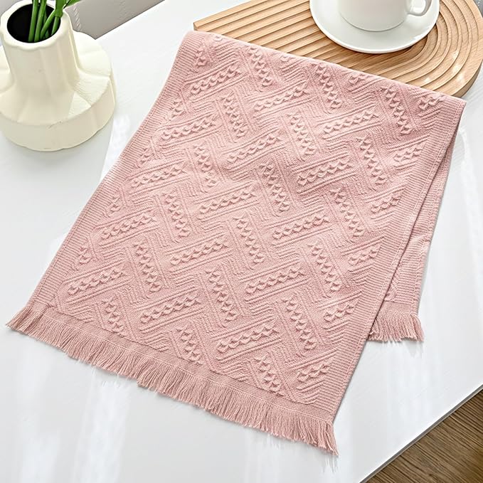 4-Pack Pink Luxury Decorative Bathroom Hand Towels – 13"x29.1" Boho Bath Hand Towels Set with Jacquard Weave & Fringe, Cotton Absorbent Soft Face Towels for Kitchen/Bathroom/Farmhouse