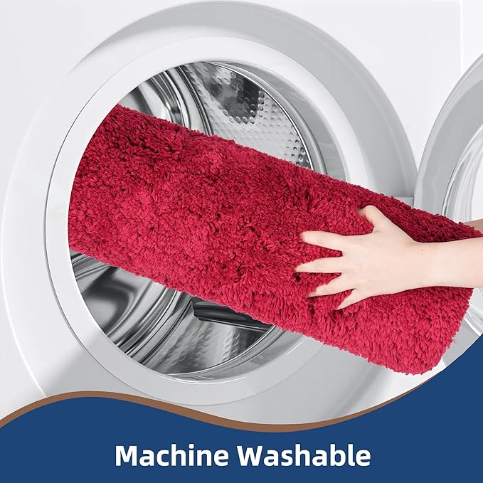 3 Pieces Luxury Bathroom Rug Set with U-Shaped Toilet Rug, Non-Slip Rubber Bottom, Thick Microfiber Fluffy Plush, Water Absorption, Quick Dry, Ultra Soft, Bath Mats for Bathroom, Tub(Dark Red)