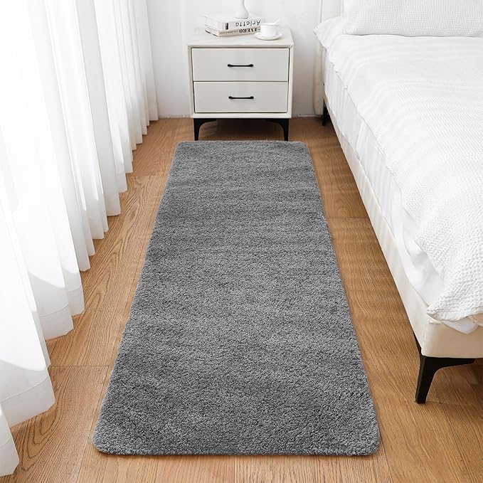 Gray Bathroom Rugs Runner 24"x72" - Extra Long Plush Bath Mat, Non Slip Absorbent Microfiber Floor Rug, Washable and Fluffy - Ideal for Bathroom, Kitchen or Pet Mat Use