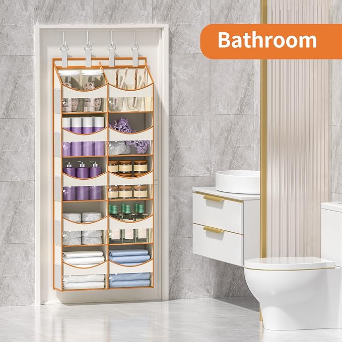 Aokeyee 5 Tiers Over the Door Storage Organizer, Behind Door Storage for Baby Nursery, 80lb Capacity Door Hanging Organizer with 10 Compartments & 10 Mesh Pockets for Closet, Bedroom, Bathroom, Toys