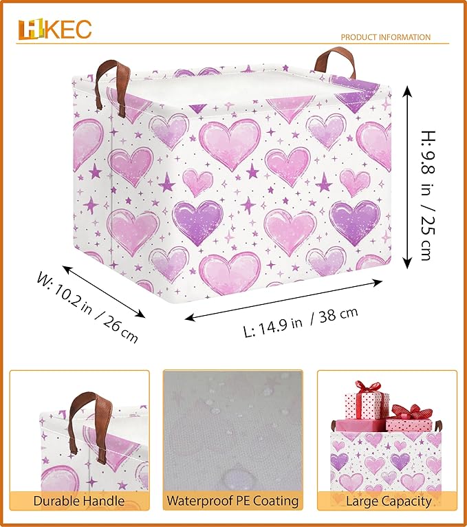 Rectangle Storage Basket with Handles,Collapsible Storage Bin,Books Box,Gift Basket(Dreamlike Love)