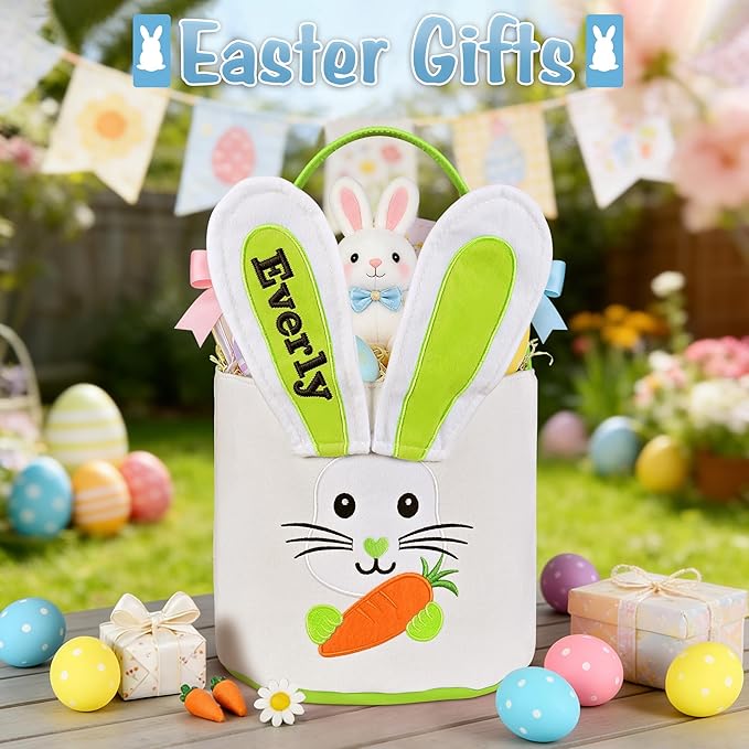 Easter Baskets for Kids - Touber Bunny Easter Basket | Gifts for Boys & Girls and Hunting Party Favor Supplies - Green Ears