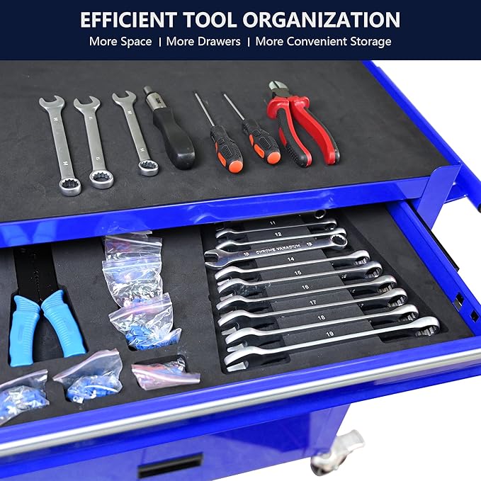 4-Drawer Rolling Tool Chest Cabinet, Large Capacity Metal Tool Box with Wheels, Storage Organizer Tool Cart for Garage, Warehouse, Work Shop (Blue)