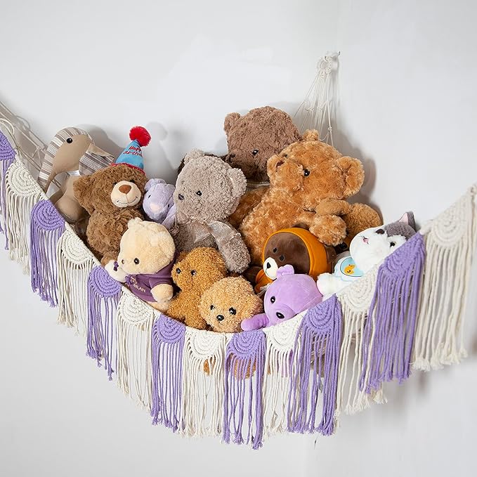 Stuffed Animal Hammock Corner Hanging Net for Stuff Animal Storage Toy Organizer for Kid's Room Stuffed Animal Toy Hammock Plush Toy Holder