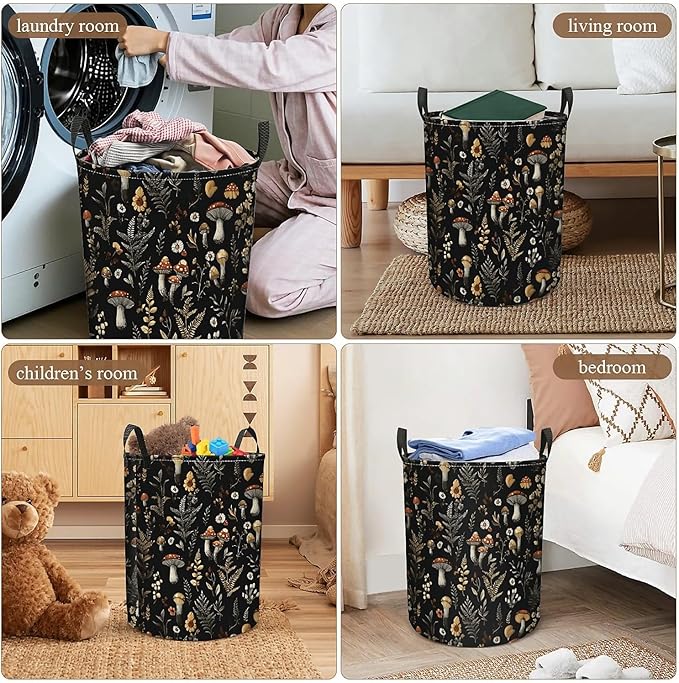 Mushroom Laundry Hamper Basket, Large Canvas Collapsible Organizer Storage Basket for Nursery,Office,Toy Organizer,Home,Decor - 19.7" X 15.7 "