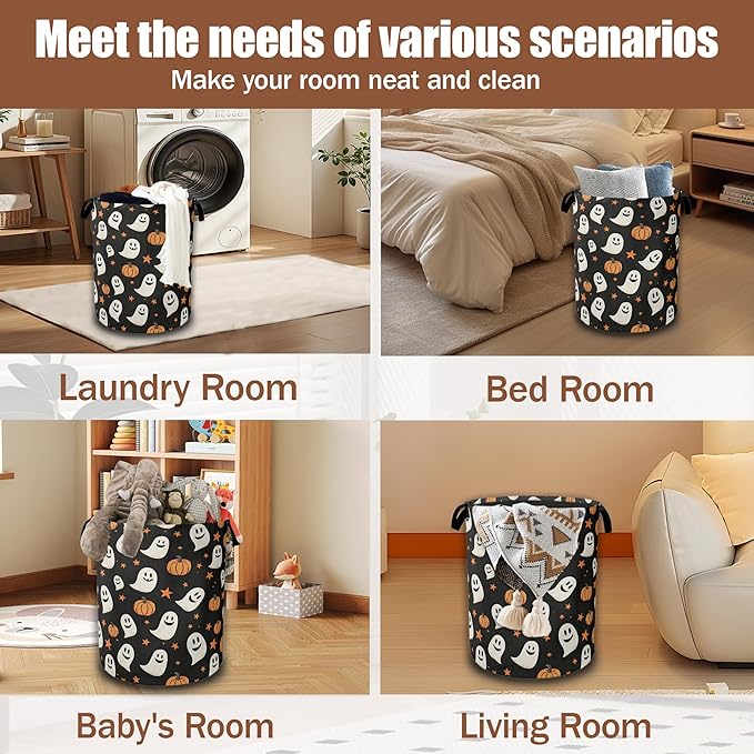 Laundry Hamper,Halloween Pumpkins Ghosts Collapsible Laundry Baskets Waterproof Oxford Cloth With Handles,Clothes Storage Bucket Toy Organizer For Bathroom/Nursery/Bedroom 16" x 20.8"