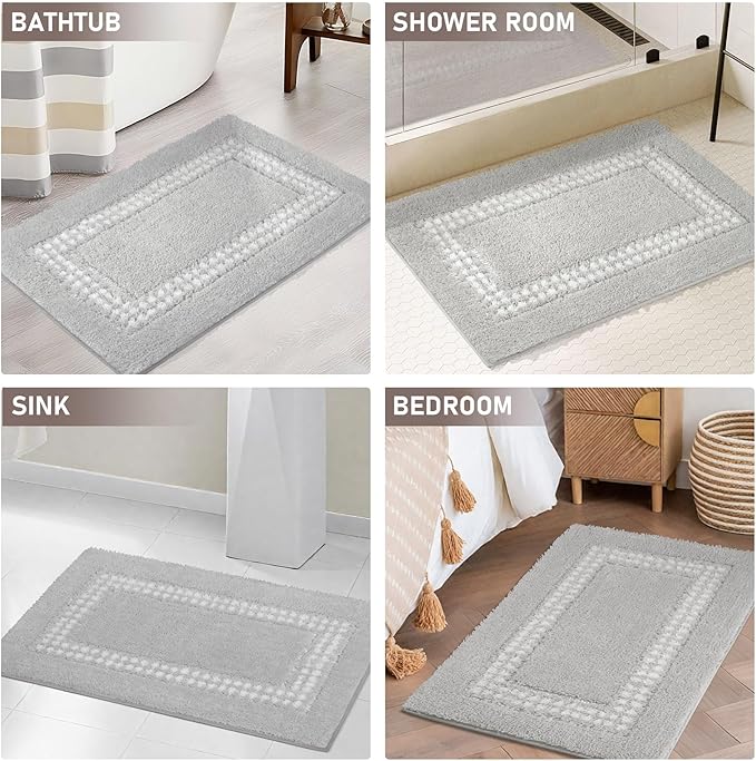 Gray Bathroom Rugs 20x31, Non Slip Washable Bath Mats,Super Soft Microfiber Bathroom Mats, Plush Fluffy Absorbent Bath Rugs for Sink Tub Basin Shower Floor