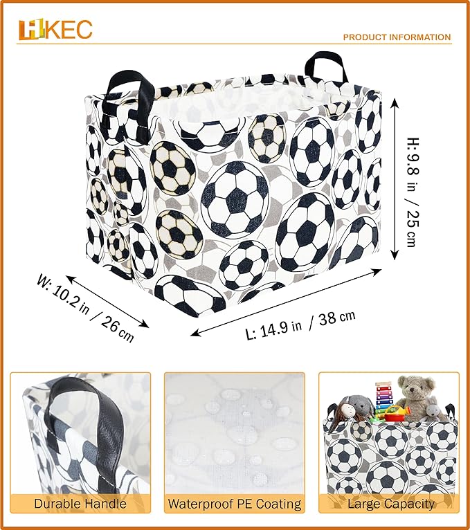 Rectangle Storage Basket with Handles,Collapsible Storage Bin, Gift Basket, Books Box, Room Decor(Soccer)