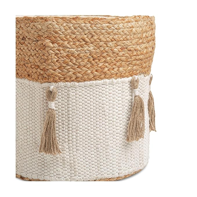 Crane Baby Boho Safari Nursery Decor Baby Storage Bin, Cotton & Jute Collapsible Fabric Basket Organizer, 13X12 Jute 13 X 12 Inches Beige