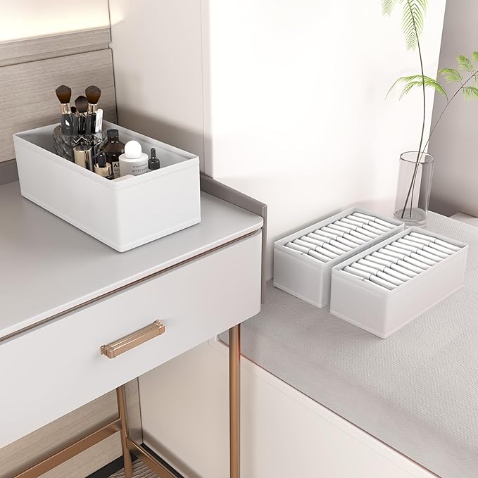 3 PACK Drawer Organizer Clothes,drawer Divider, Dresser Drawer Storage for Sock, Underwear, Bra,Panties,Belt, Tie, Stockings, Leggings & Accessories (White)