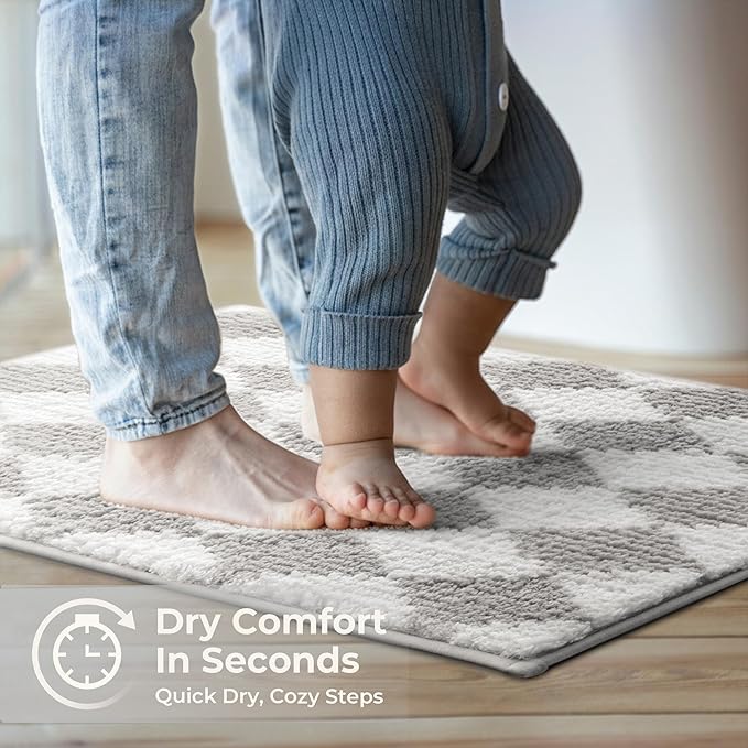 GRANNY SAYS Diamond Bathroom Rugs, 20" x 32", Non-Slip Bath Mats for Bathroom, Plush Shag Absorbent Microfiber Ultra Soft Bath Mat, Cute Washable Rug for Tub, Shower, Bedroom, Light Grey