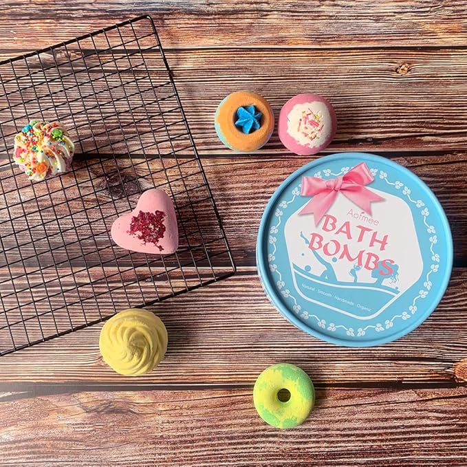 Aofmee Bath Bombs, 6pcs Bubble Bath Bomb for Girls, Handmade Fizzies Bathbombs for Women, Natural Organic Kids Spa Kit, Non Toxic Bath Kit for Teens, Gift Set for Birthday Christmas Easter