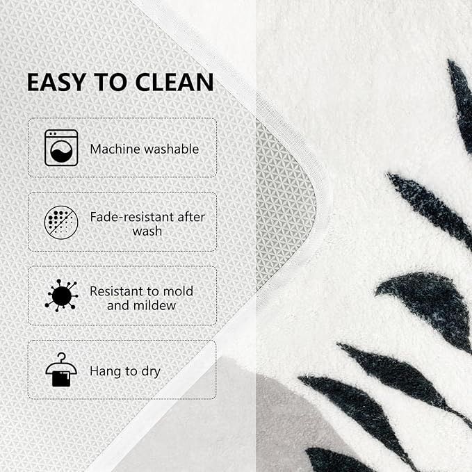 17"X24" Boho Bath Rugs for Bathroom Decor Non-Slip Bath Mat Absorbent Plush Microfiber Soft Carpet Machine Washable Bath Mat for Bathrooms,Showers,Laundry Rooms,White and Black