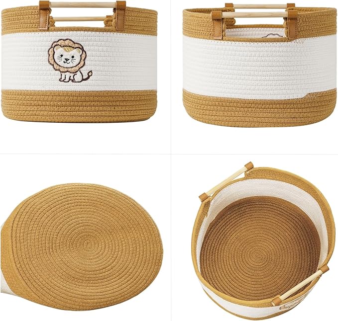 Large Blanket Basket 35L Cotton Rope Basket with Wooden Handles Woven Baskets for Kids Babies and Toddlers Stuffed Toys Storage for Nursery, Laundry Hamper Baby Hamper Boys Gift Baskets Empty