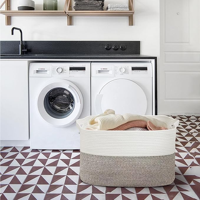 XXXXL Rope Basket for Blankets, 25" x 16" x 16"(108L) Rectangle Blanket Basket Living Room, Extra Large Wicker Woven Blanket Pillow Storage Basket, Kids Dog Toy Basket Storage Bins Organizer