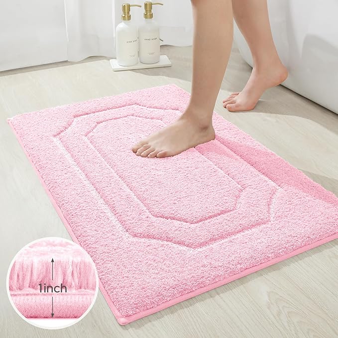 HOMEIDEAS Pink Bathroom Rugs, 2 Piece Extra Soft and Absorbent Microfiber Plush Bath Mat with Non Slip Backing(Light Pink)