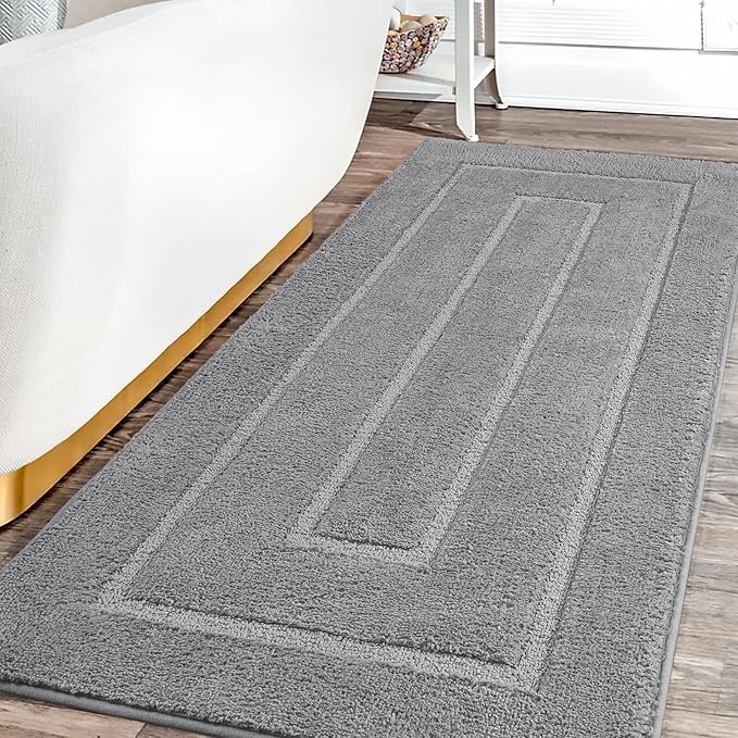 HOMORE Grey Bathroom Rug 24x54 Inch Soft Absorbent Bathroom Runner Rug, Washable Bath Runners Rugs Non Slip Long Bath Rug for Shower Tub