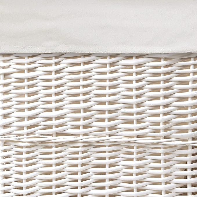 Badger Basket Wicker Nursery Laundry Hampers with Removable Liners and Hinged Lids – Set of 2 Large Clothes Storage Baskets for Baby, Kids, or Home Organization – White/White Finish