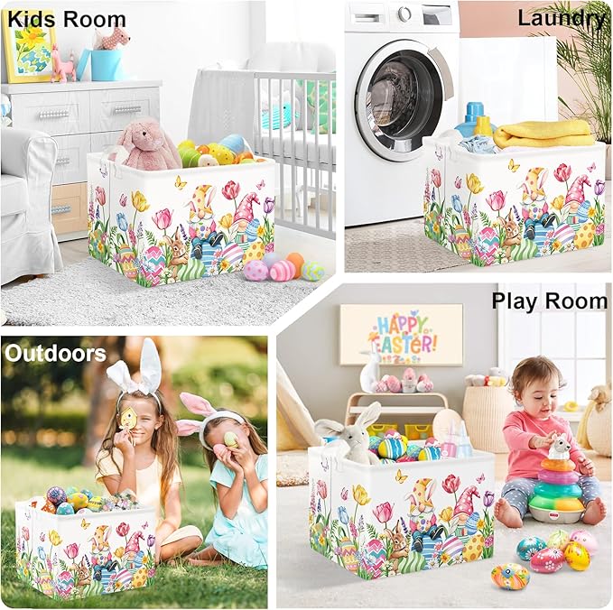 Easter Rabbit Gnome Laundry Hamper Large Storage Basket Cute Tulip Eggs Collapsible Parents Organizer Kids Toy Clothes Bins for Bedroom, Bathroom, Butterfly, 36L