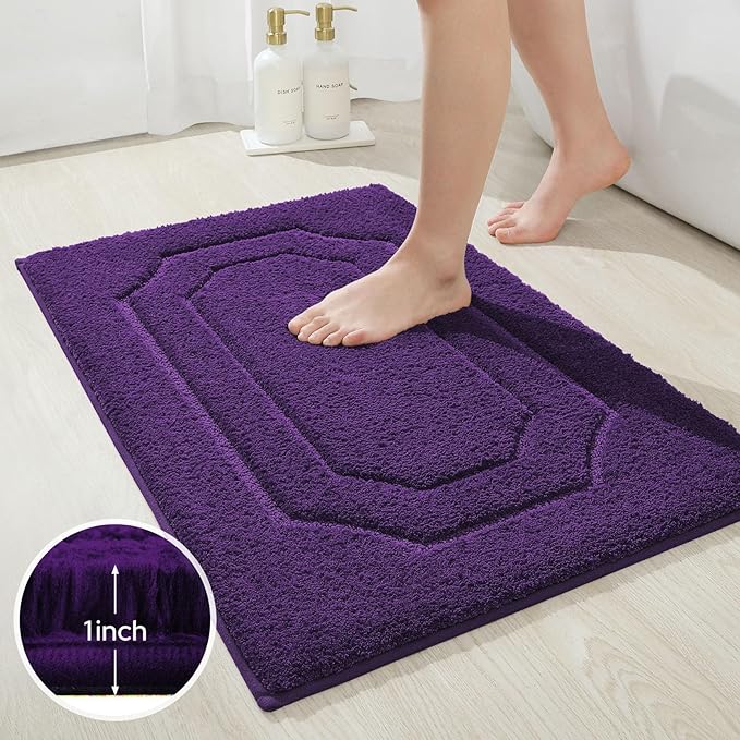 HOMEIDEAS Purple Bathroom Rugs, Extra Soft and Absorbent Microfiber Plush Bathroom Rug Set with Non Slip Backing(Purple)