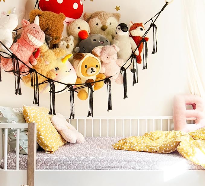 Stuffed Animal Storage Hammock or Net Corner - Large Toy Hammock Net for Stuffed Animals Room Decor - Cute Stuff Animal Organizer Plush Holder - Kids Baby Nursery Essentials Wall Bedroom Home Decor