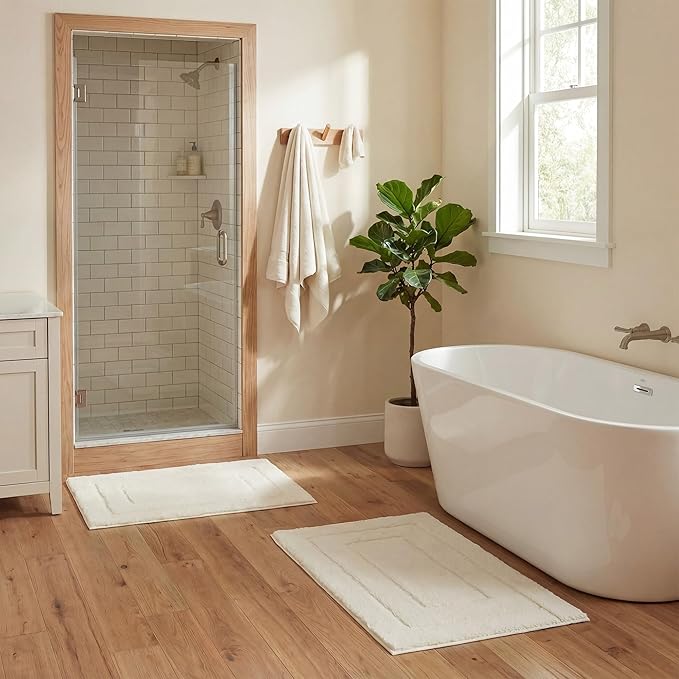 GRANNY SAYS Bathroom Rugs Non Slip, 16" x 24", Bath Rugs for Bathroom Washable, Bath Mats for Bath Floor, Microfiber Bath Mat for Tub, Absorbent Bath Rugs for Bath, Ivory