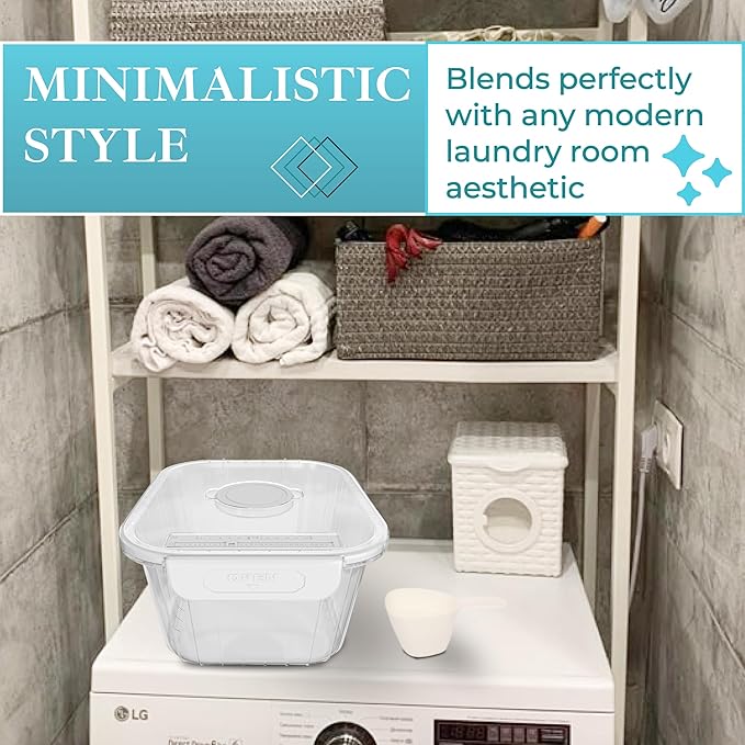 Skywin TidyFriend Laundry Pods Container with Lift Up Lid, 17.2" x 17.2" x 13", Airtight Storage Keeps Pods Fresh, Laundry Detergent Container & Dishwasher Pod Holder (Clear)