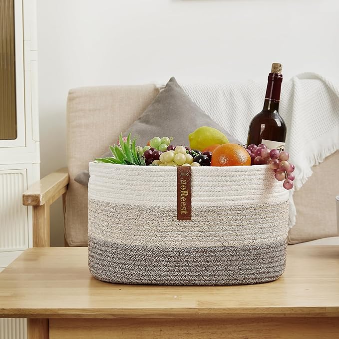 Storage Basket Woven Baskets for Organizing | Woven Rope Basket Bins Cube Shelf Closet Storage Baskets | 15×10×9” Cute Baby Basket for Nursery | 3 Pack (Gradient Yellow)