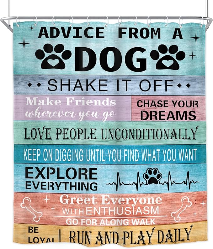 Homewelle Funny Dog Quotes Shower Curtain Rustic Wooden Farmhouse Inspirational Motivational Words Country Vintage Board Plank Cute 60Wx72H Inch Colorful Waterproof Polyester Fabric Bathroom Bathtub