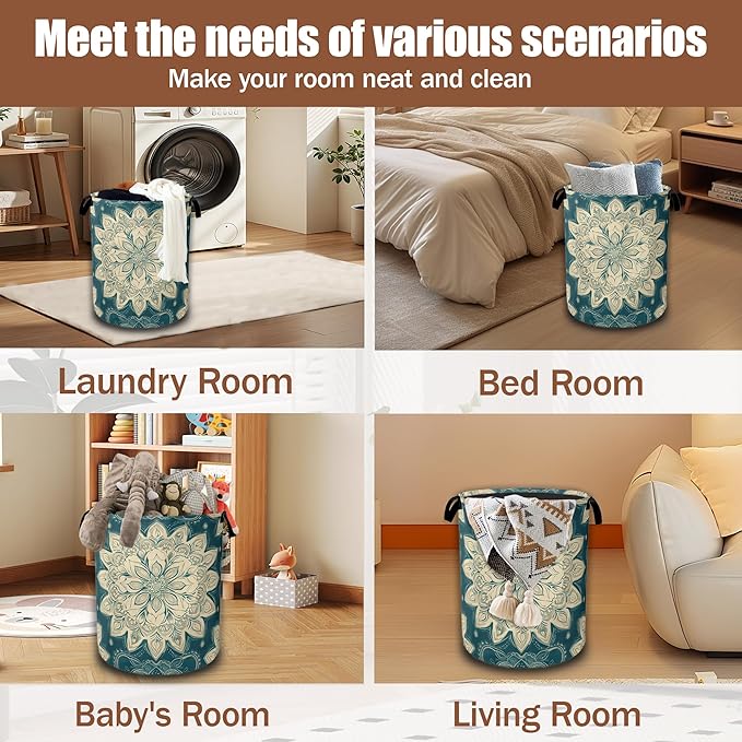 Vintage Mandala Ethnic Laundry Hamper,Laundry Baskets,Waterproof Oxford Cloth Toy Storage for Bedroom,Bathroom,Nursery,16x20.8 Inch