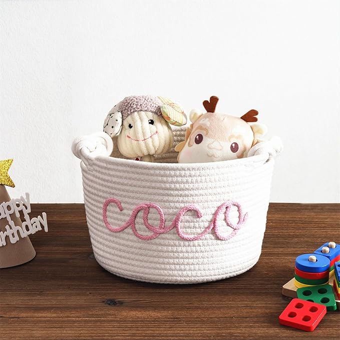 JUPPE Custom Baby Shower Basket, Personzlized Basket with Baby Name, Baby Boy Girl Storage Organizer Cotton Rope Nursery Decor Newborn Gift (style 1) (Style 5)