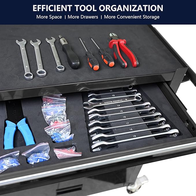 4-Drawer Rolling Tool Chest Cabinet, Large Capacity Metal Tool Box with Wheels, Storage Organizer Tool Cart for Garage, Warehouse, Work Shop (Black)