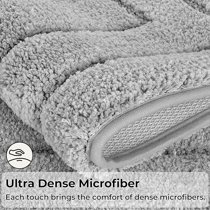 GRANNY SAYS Bathroom Rugs Sets 2 Piece, Soft Absorbent Microfiber Bath Mats for Bathroom Non Slip Washable, U-Shaped Toilet Bath Rugs for Tub Shower (Grey, 20" x 32" + U Shaped 20" x 24")