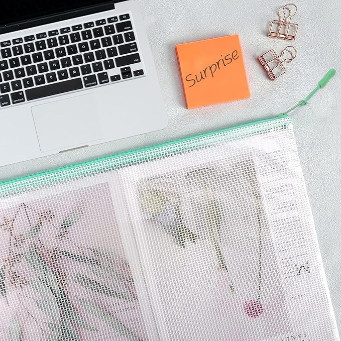 24pcs Mesh Zipper Pouch, PVC, Office Supplies Organizers, 17" x 12" A3, 8 Color, Foldable, Zipper Closure
