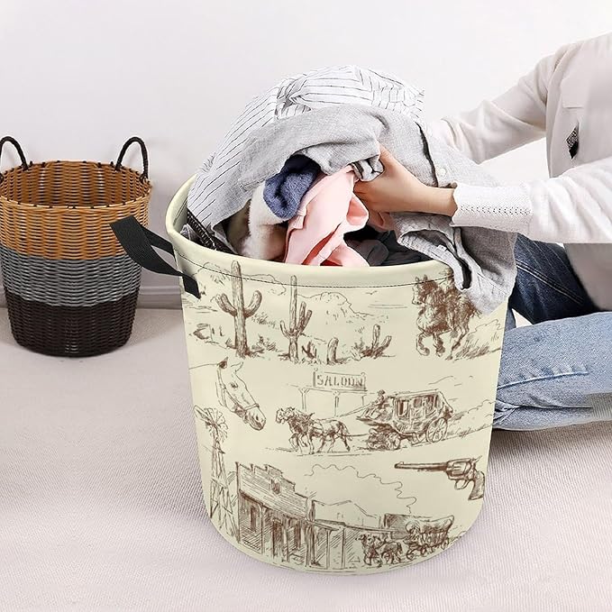 Wild West Desert With Cowboys Baby Laundry Hamper,Laundry Basket,Waterproof Storage Bin for Bedroom,Clothes Organizer Basket,Toys Box,Room Decor