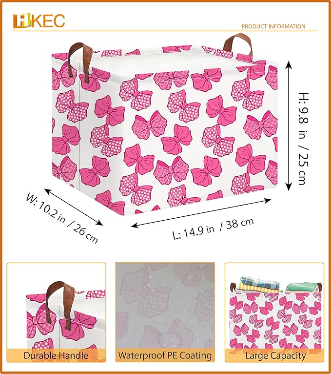 Rectangle Storage Basket,Gift Basket Empty with Handles,Cute Organizer, Room Decor(Plump Bowknot)