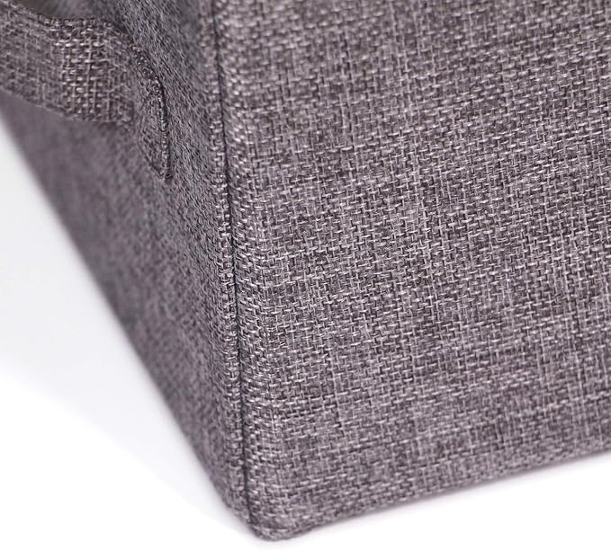 Set of 5 Closet Organizer Bins with Handle, Fabric Foldable Storage Baskets Cloth Box Containers for Shelves Home Office Clothes Clothing, Gray, Large