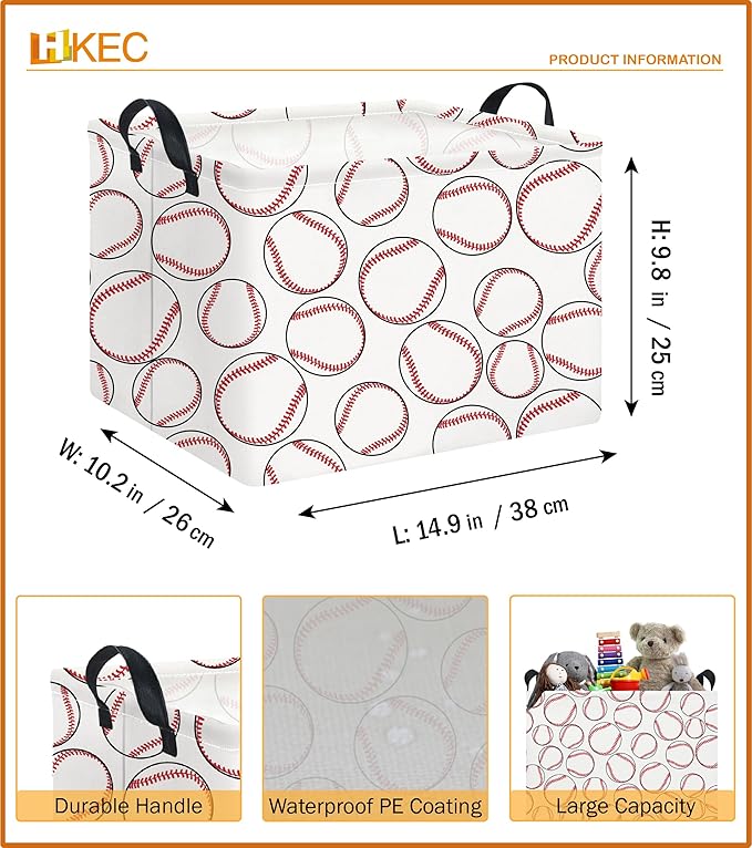 Rectangle Storage Basket,Gift Basket Empty with Handles for Kids,Cute Organizer Toy Bin,Room Decor(Big Baseball)